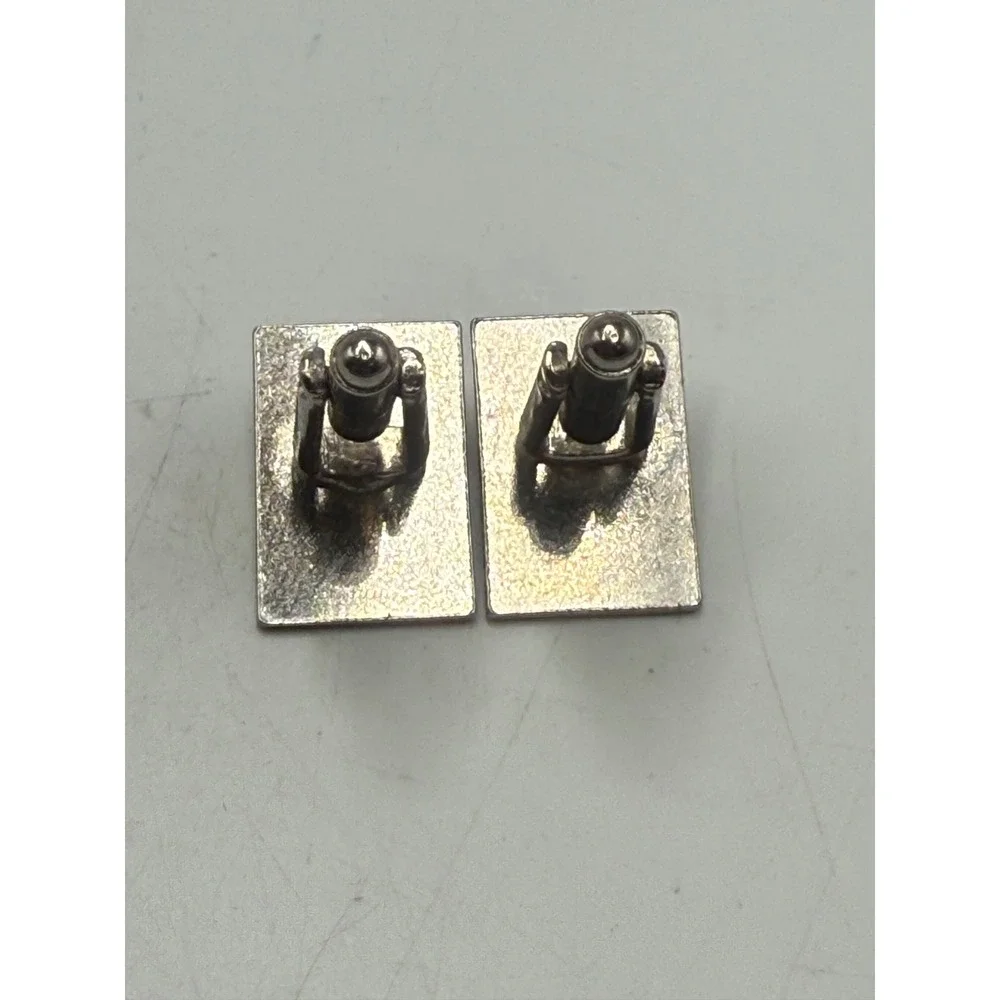 Vintage Silver Tone Textured Rectangular Cufflinks with Ball Accent Toggle Back
